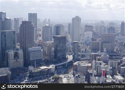 Panorama view of Osaka. Panorama view of Osaka with many skyscrapers