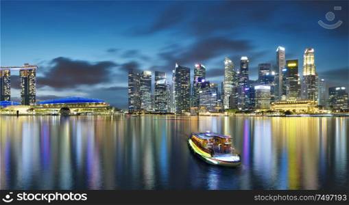 Panorama view of Singapore cityscape skyline ,night scene .