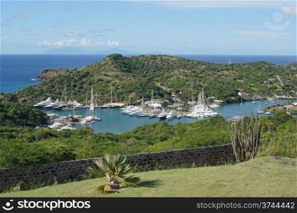 Panorama view over English Harbour and Nelsons Dockyard, Antigua and Barbuda, Caribbean