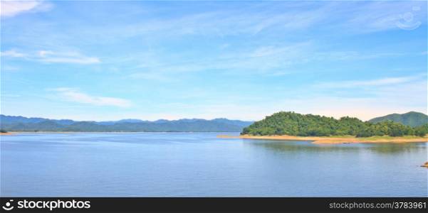Panorama Views over the reservoir Kaengkrachan dam, Phetchaburi Thailand
