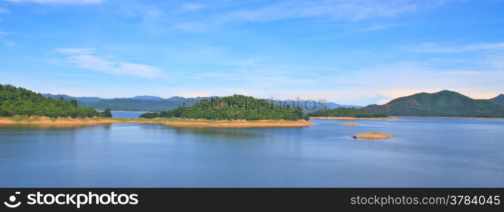 Panorama Views over the reservoir Kaengkrachan dam, Phetchaburi Thailand