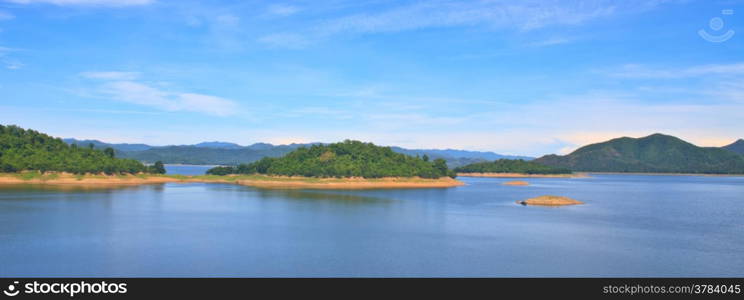 Panorama Views over the reservoir Kaengkrachan dam, Phetchaburi Thailand