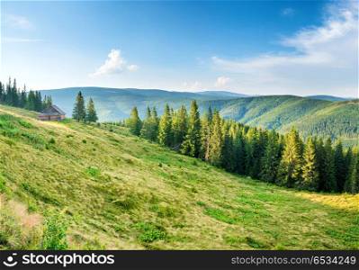 Panorama with green mountains. Panorama with green mountains, hills and forest