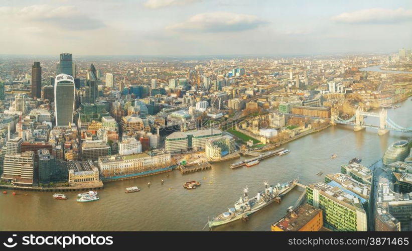 Panoramic aerial overview of London city