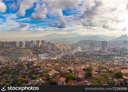 Panoramic aerial view of Ankara, Turkey in a beautiful summer day