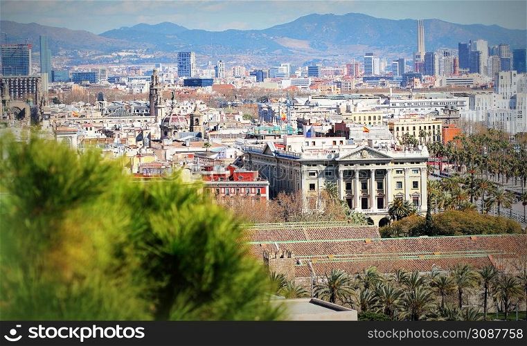 Panoramic aerial view of city Barcelona , Catalonia, Spain . Panoramic aerial view of city Barcelona , Catalonia, Spain