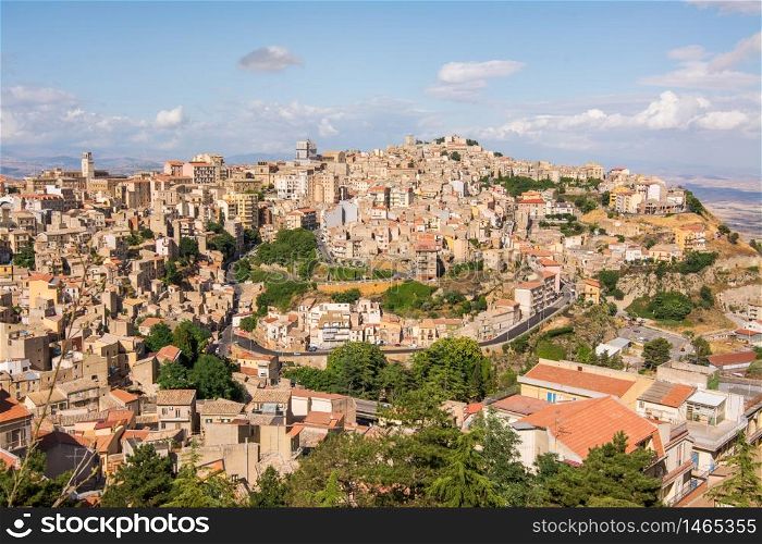 Panoramic aerial view of Enna old town, Sicily, Italy. Enna city located at the center of Sicily and is the highest Italian provincial capital