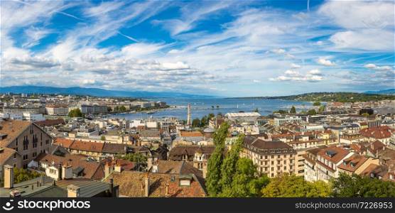 Panoramic aerial view of Geneva in a beautiful summer day, Switzerland