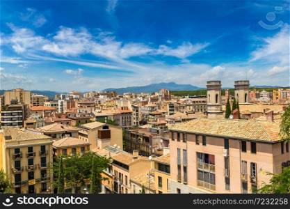 Panoramic aerial view of Girona, in a beautiful summer day, Catalonia, Spain