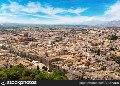 Panoramic aerial view of Granada in a beautiful summer day, Spain