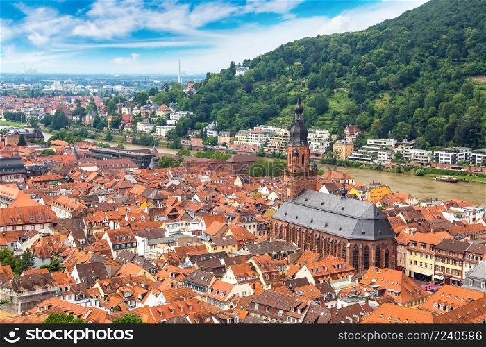 Panoramic aerial view of Heidelberg in a beautiful summer day, Germany
