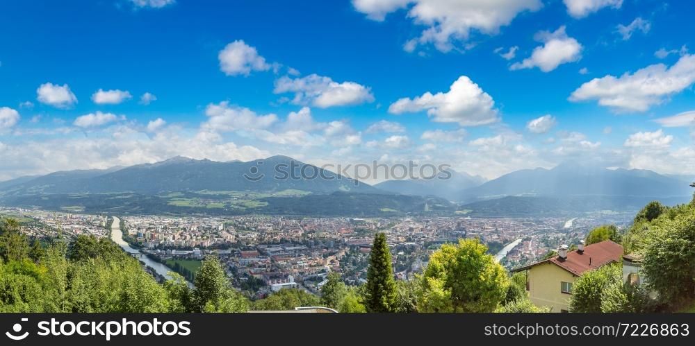 Panoramic aerial view of Innsbruck in a beautiful summer day, Austria