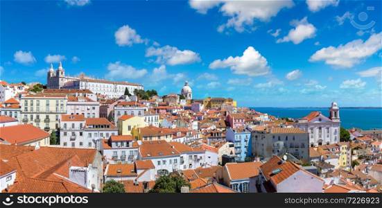 Panoramic aerial view of Lisbon in a beautiful summer day, Portugal