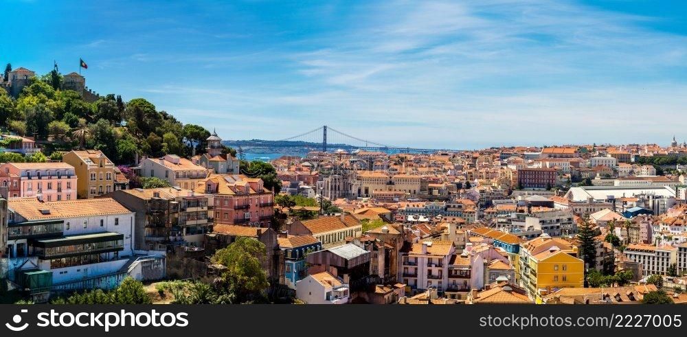 Panoramic aerial view of Lisbon, Portugal. Sao Jorge Castle