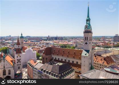 Panoramic aerial view of Munich, Germany in a beautiful summer day
