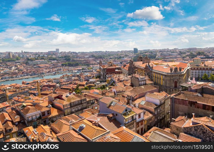 Panoramic aerial view of Porto in a beautiful summer day, Portugal