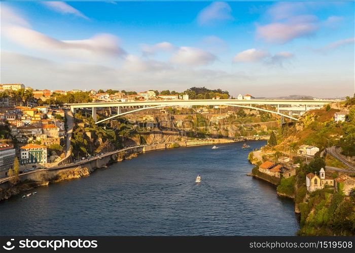 Panoramic aerial view of Porto in a beautiful summer day, Portugal