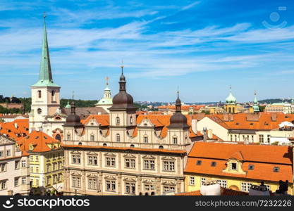 Panoramic aerial view of Prague in a beautiful summer day, Czech Republic