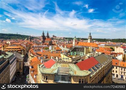 Panoramic aerial view of Prague in a beautiful summer day, Czech Republic