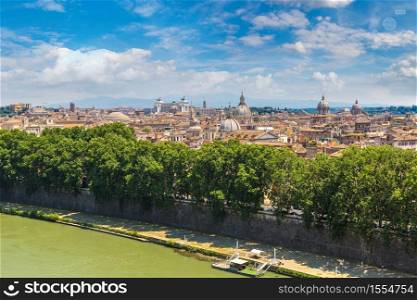 Panoramic aerial view of Rome, Italy in a summer day