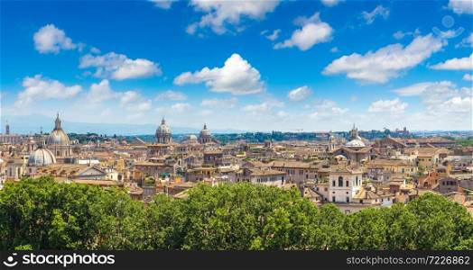 Panoramic aerial view of Rome, Italy in a summer day
