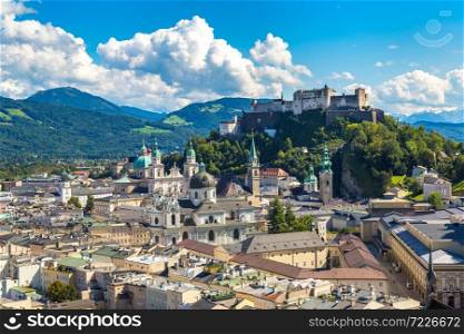 Panoramic aerial view of Salzburg Cathedral, Austria in a beautiful day