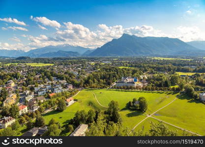 Panoramic aerial view of Salzburg in Austria in a beautiful summer day