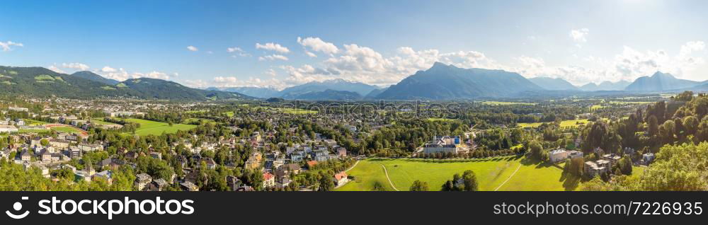 Panoramic aerial view of Salzburg in Austria in a beautiful summer day