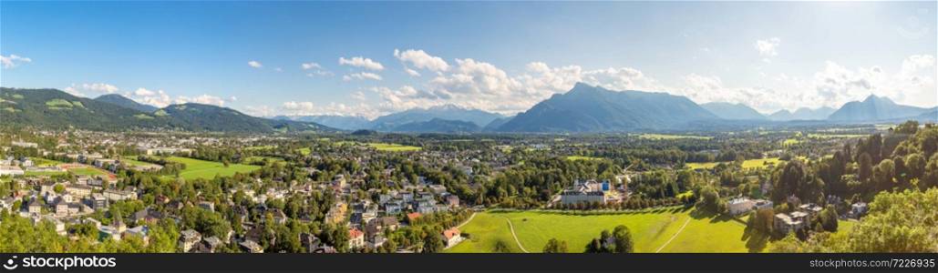 Panoramic aerial view of Salzburg in Austria in a beautiful summer day
