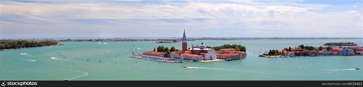 Panoramic aerial view of San Giorgio island. Venice. Italy.