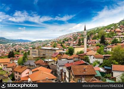 Panoramic aerial view of Sarajevo in a beautiful summer day, Bosnia and Herzegovina