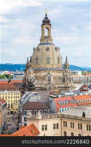Panoramic and aerial view of  Dresden and Frauenkirche church in summer day