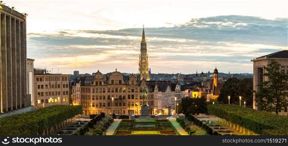 Panoramic Cityscape of Brussels in a beautiful summer night, Belgium