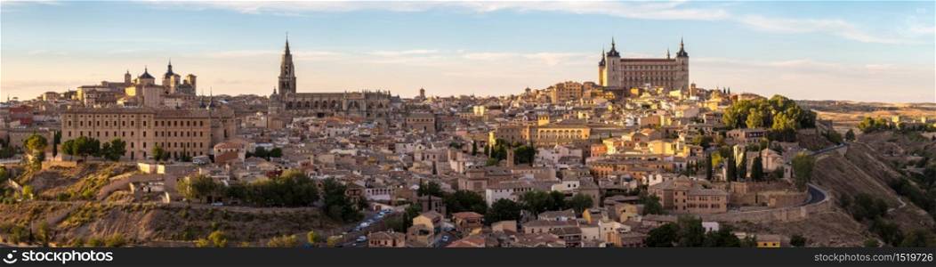 Panoramic cityscape of Toledo, Spain in a beautiful summer day