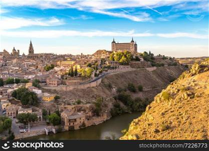 Panoramic cityscape of Toledo, Spain in a beautiful summer day