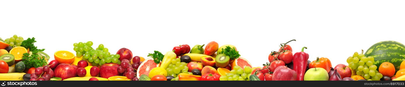 Panoramic collection fresh fruits and vegetables for skinali isolated on white background