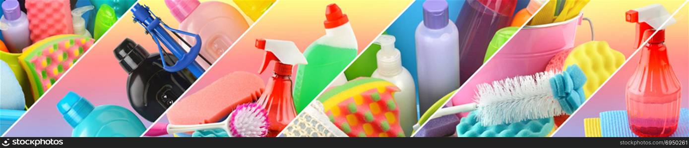 Panoramic collection of cleaning supplies