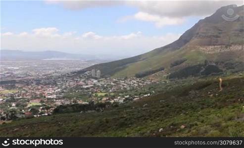 Panoramic high angle view of Cape Town and the mountains surrounding it