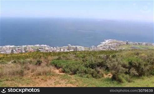 Panoramic high angle view of Cape Town and the mountains surrounding it