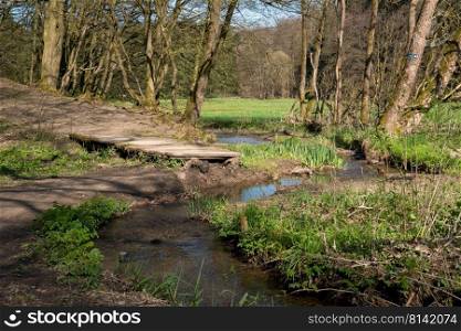Panoramic image of bodies of water, idyllic scenery within the Bergisches Land, Germany