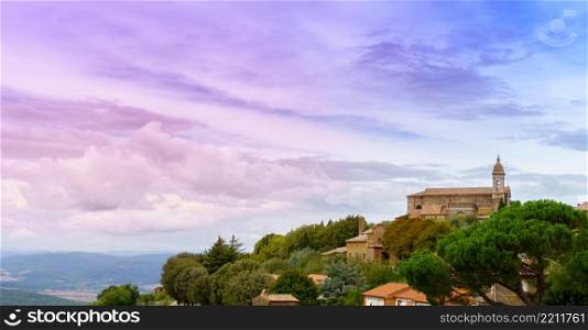 Panoramic image of old Church in Montalcino town, Tuscany, Italy.. Church in Montalcino town, Tuscany, Italy.