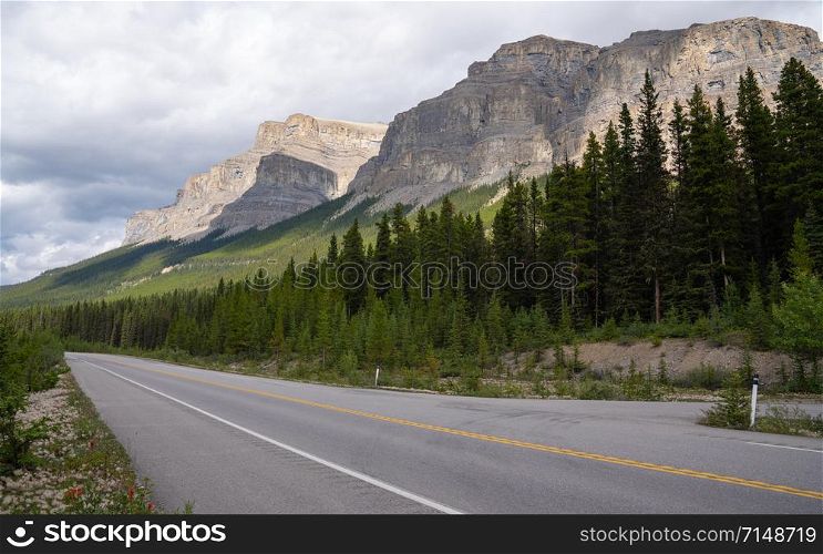 Panoramic image of the Icefield Parkway, Banff National Park, Alberta, Canada