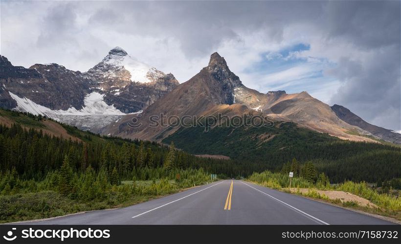Panoramic image of the Icefield Parkway, Jasper National Park, Alberta, Canada
