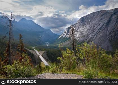 Panoramic image of the Icefield Parkway, Jasper National Park, Alberta, Canada