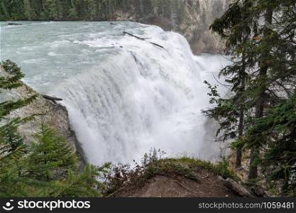 Panoramic image of the Kicking Horse river cascading on the Wapta Falls, Yoho National Park, British Columbia, Canada