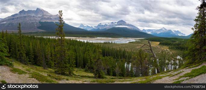 Panoramic image of the Saskatchewan River, Icefield Parkway, Banff National Park, Alberta, Canada