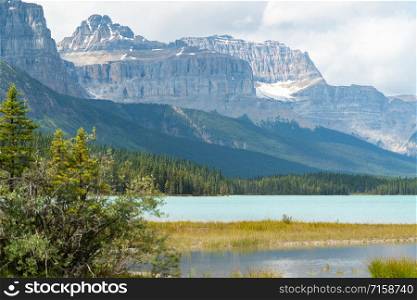 Panoramic image of the Waterfowl Lakes, Banff National Park, Icefield Parkway, Alberta, Canada