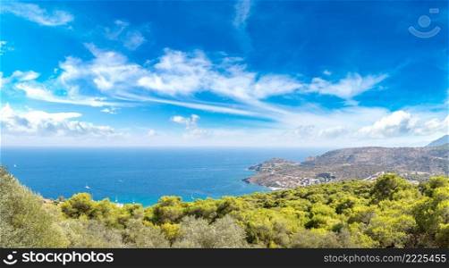 Panoramic landscape of Aegina island in a summer day in Greece
