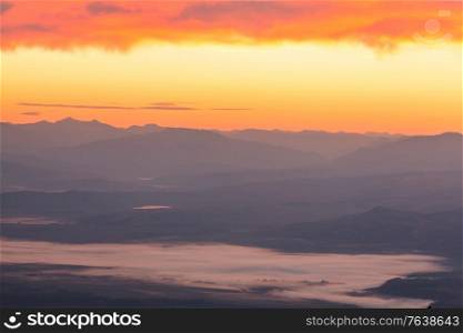 panoramic morning scene in mountains