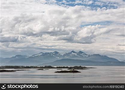 Panoramic mountain view with some islands in the fjord in Molde, Norway. Mountain view with some islands in the fjord in Molde, Norway